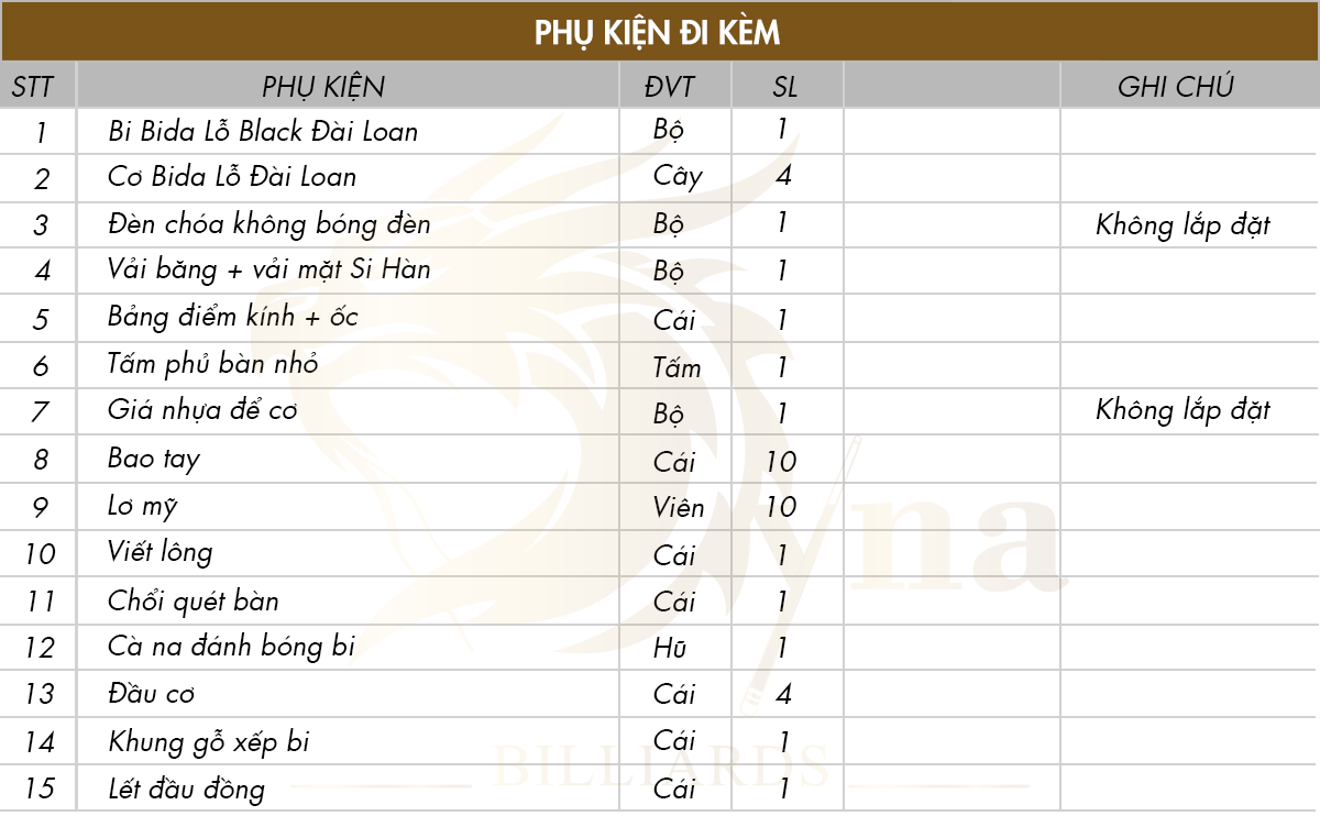 bang ke phu kien di kem ban bida lo