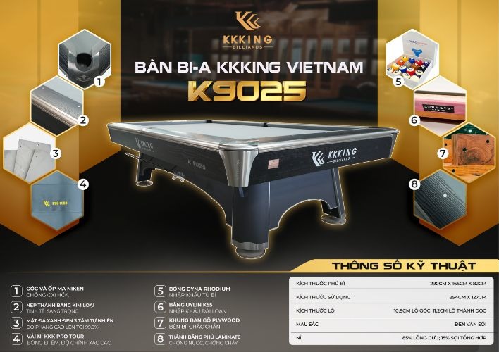 Đầu tư bàn bida lỗ Kkking K9025 cho câu lạc bộ | Bida Hoàng Anh Nam Group