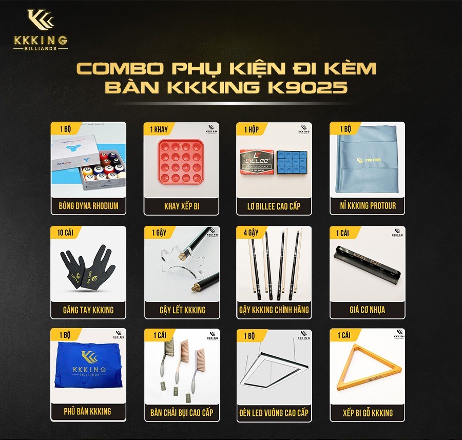 Phụ kiện đi kèm bàn bida lỗ Kkking K9025 | Bida Hoàng Anh Nam Group