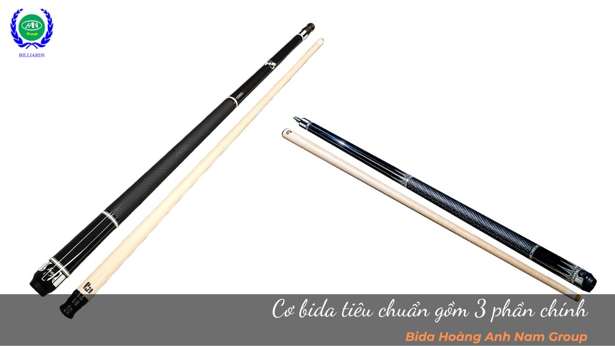 Cơ bida tiêu chuẩn gồm 3 phần chính
