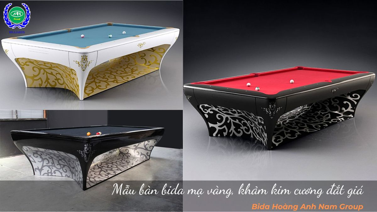 Mẫu bàn bida mạ vàng, khảm kim cương đắt giá
