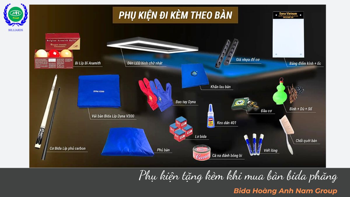 Phụ kiện tặng kèm khi mua bàn bida phăng