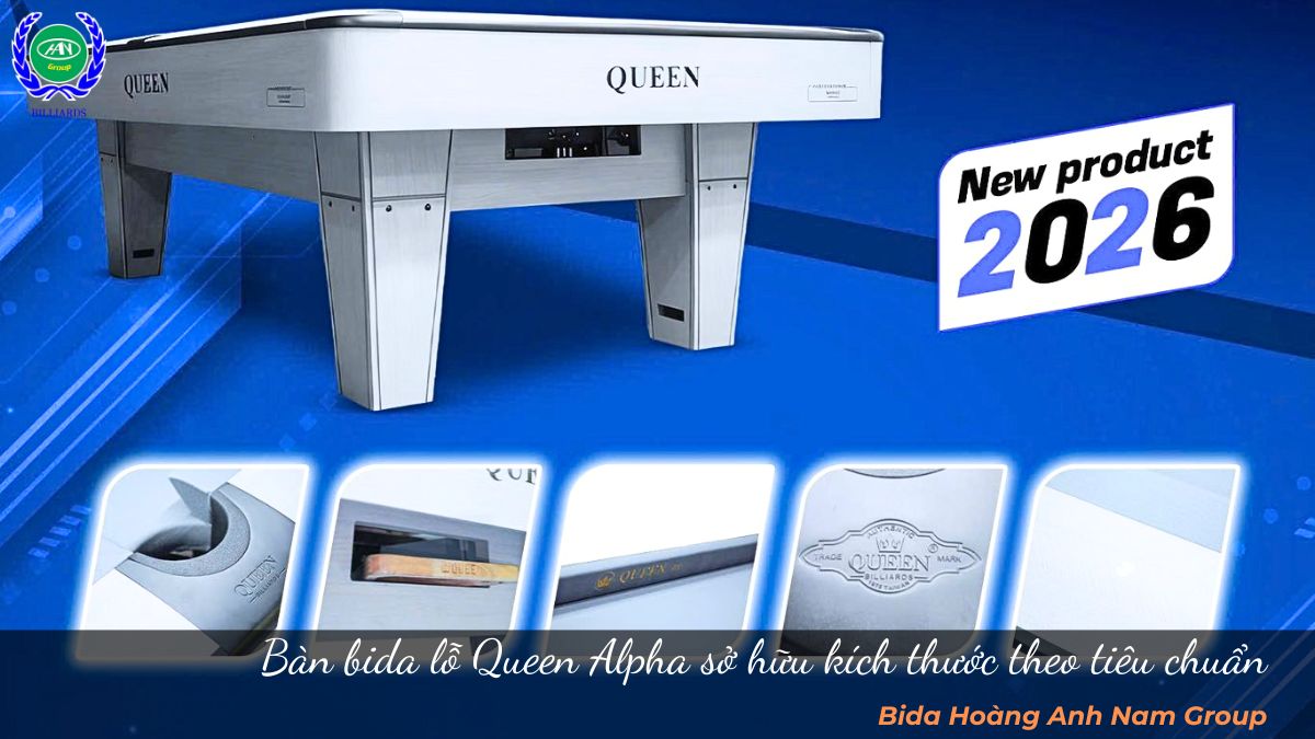 Bàn bida lỗ Queen Alpha sở hữu kích thước theo tiêu chuẩn