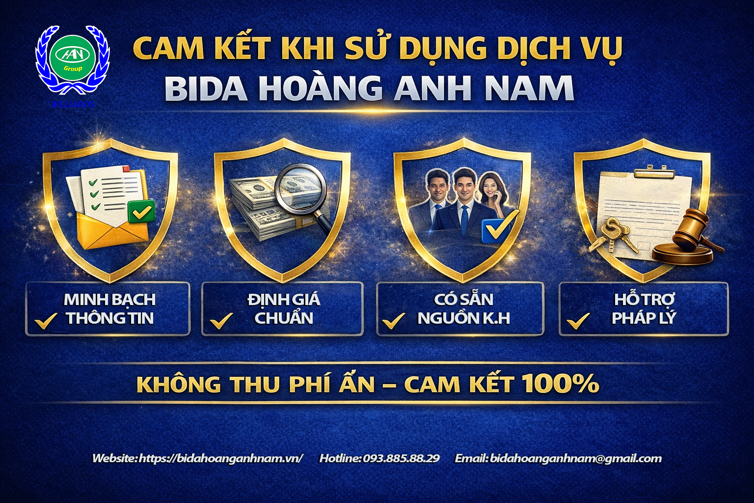 Cam kết khi sử dụng dịch vụ tại Bida Hoàng Anh Nam 