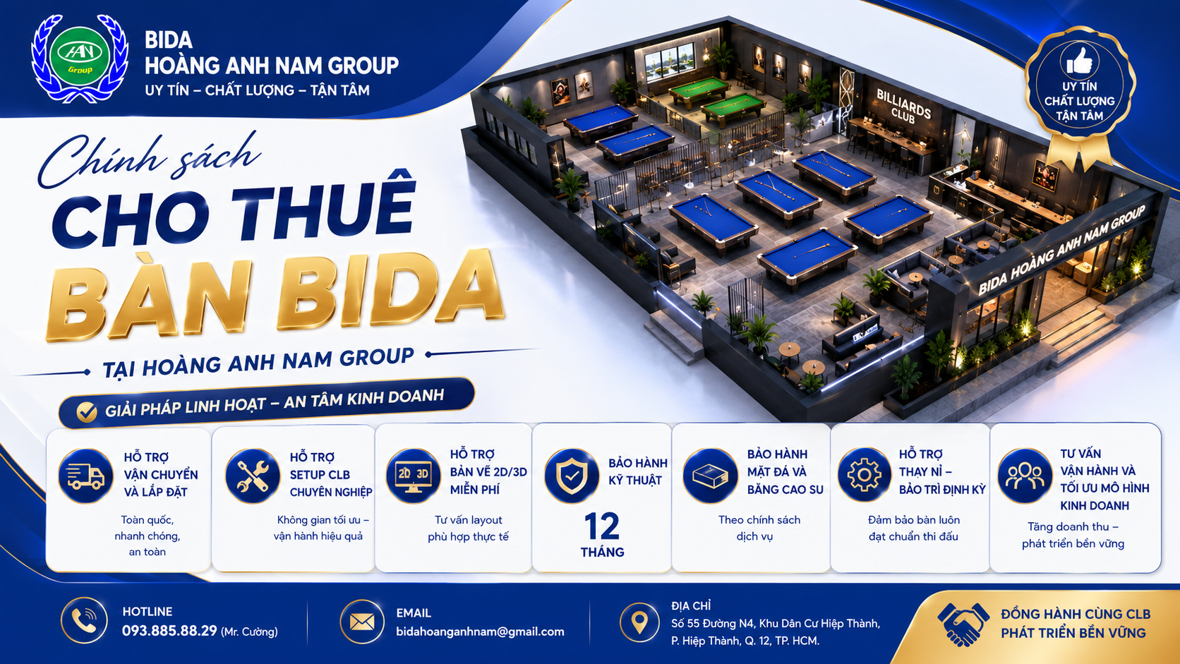 Chính Sách Cho Thuê Bàn Bida Tại Bida Hoàng Anh Nam Group