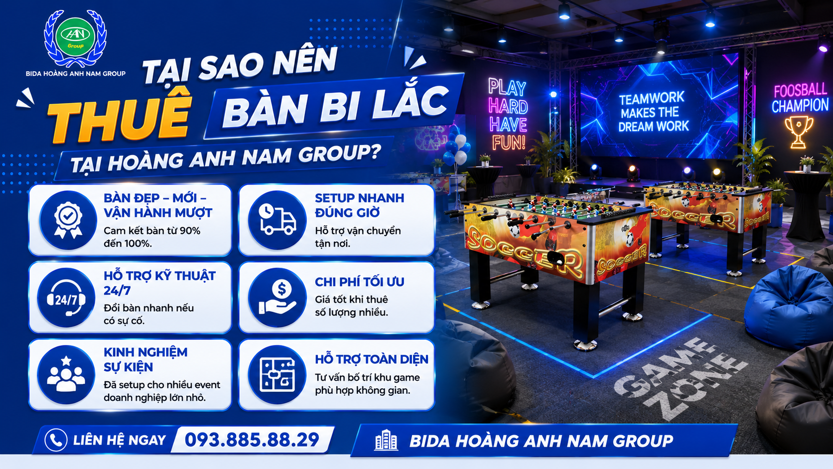 Tại Sao Nên Thuê Bàn Bi Lắc Tại Hoàng anh Nam Group