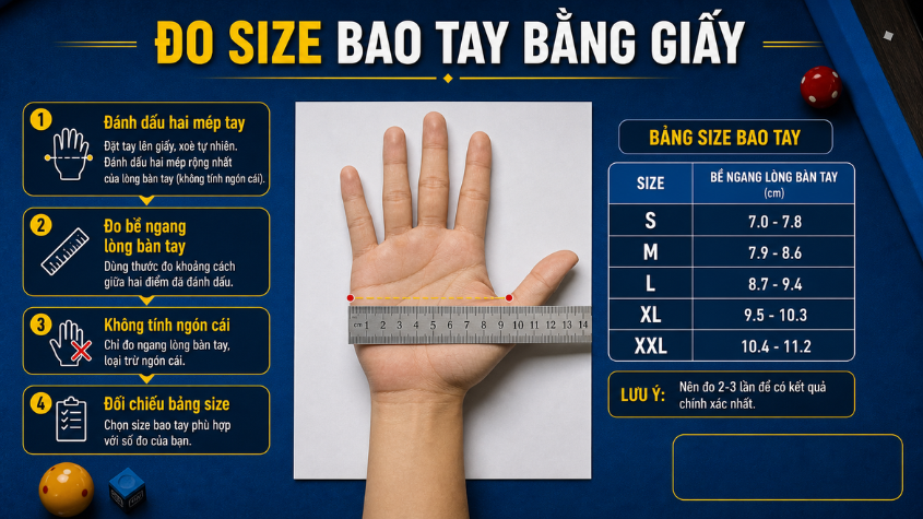 Nếu không có thước dây, bạn có thể đánh dấu hai mép tay trên giấy để đo bề ngang lòng bàn tay.