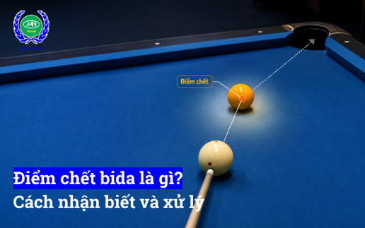 Sơ đồ người chơi ngắm điểm chết bida để đưa bi mục tiêu vào lỗ trên bàn nỉ xanh dương