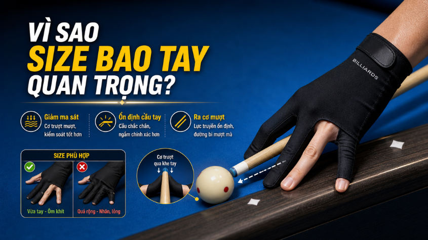 Bao tay đúng size giúp giảm ma sát, ổn định cầu tay và tăng độ chính xác khi ra cơ.
