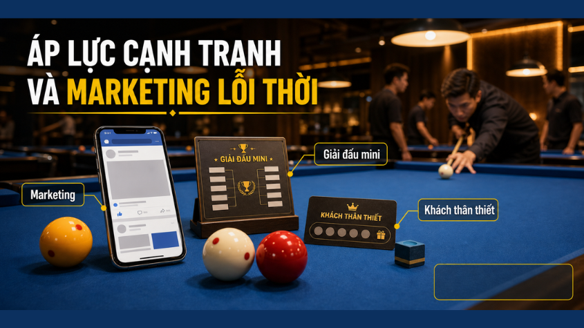 Marketing, giải đấu mini và chăm sóc khách hàng giúp quán bida cạnh tranh tốt hơn.