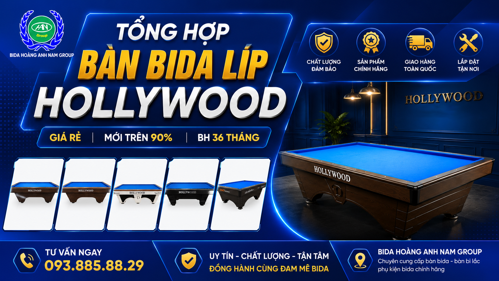 Tổng Hợp Bàn Bida Líp Hollywood Giá Rẻ | Mới Trên 90% | BH 36 Tháng