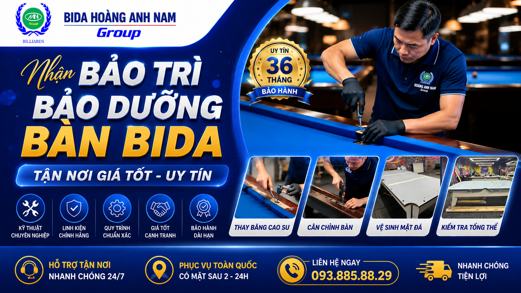 Nhận Bảo Trì Bảo Dưỡng Bàn Bida Tận Nơi Giá Tốt - Uy Tín