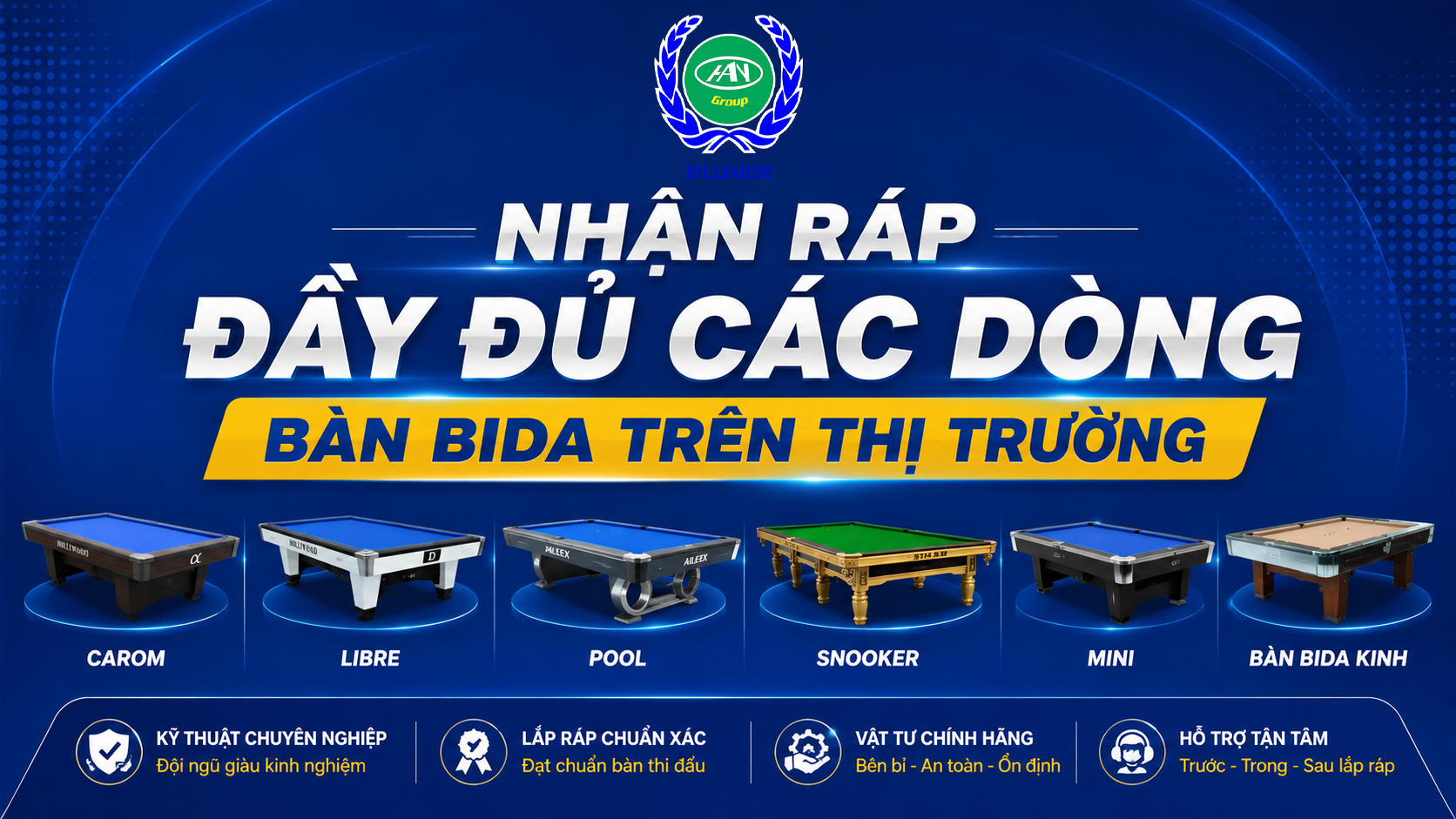 Nhận Ráp Các Dòng Bàn Bida, Mẫu Bàn Trwung Bày