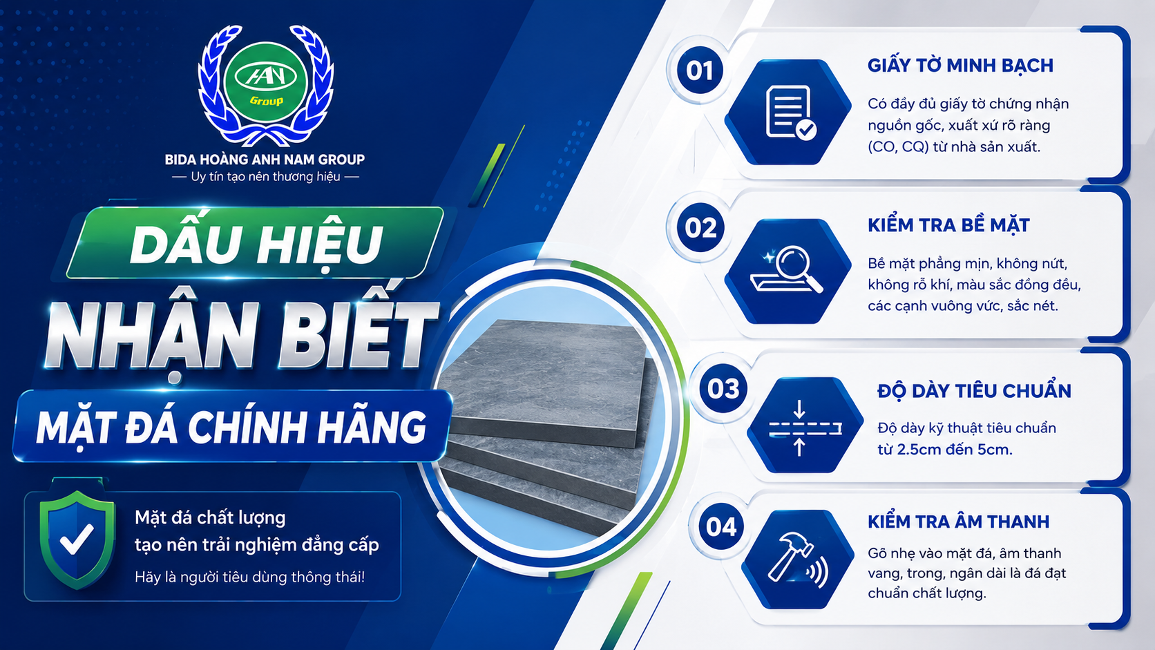 Dấu hiệu nhận biết mặt đá chính hãng | Hoàng Anh Nam Group
