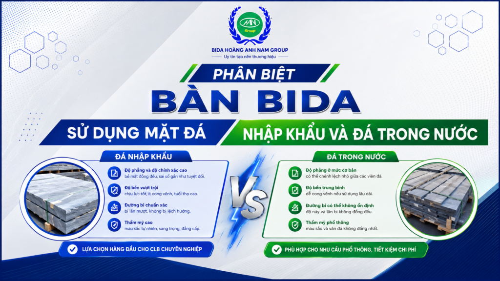 Cách phân biệt bàn bida sử dụng mặt đá nhập khẩu và đá trong nước | Hoàng Anh Nam Group