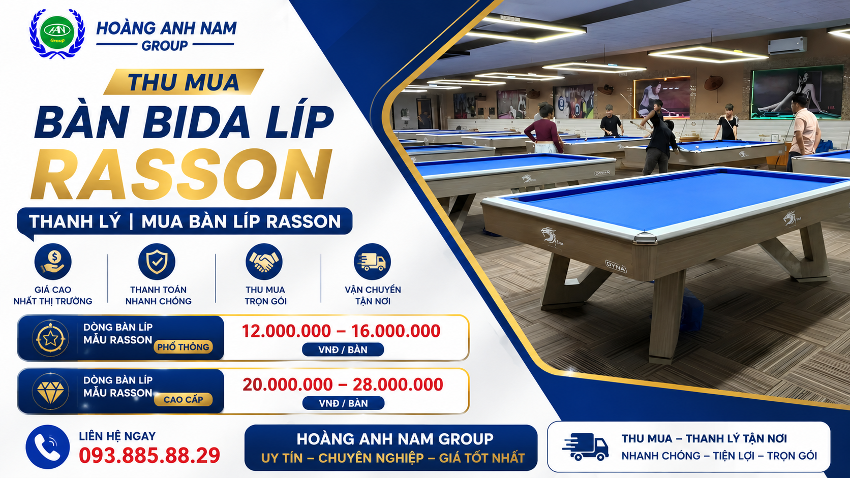 THAM KHẢO BẢNG GIÁ THU MUA BÀN BIDA LÍP MẪU RASSON THANH LÝ