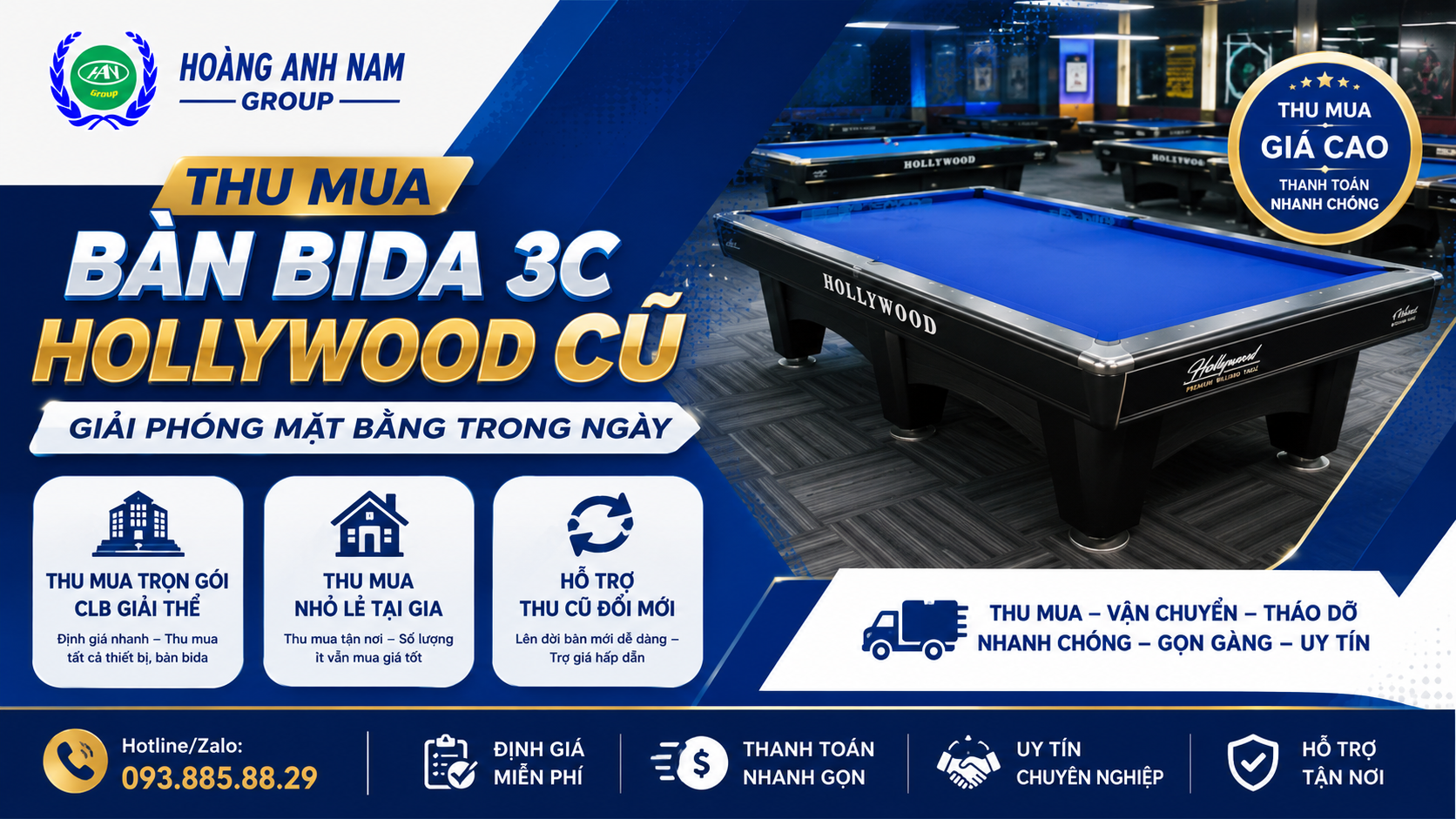 Thu Mua Bàn Bida 3C Hollywood Cũ | Bàn 3c Hollywood Thanh Lý