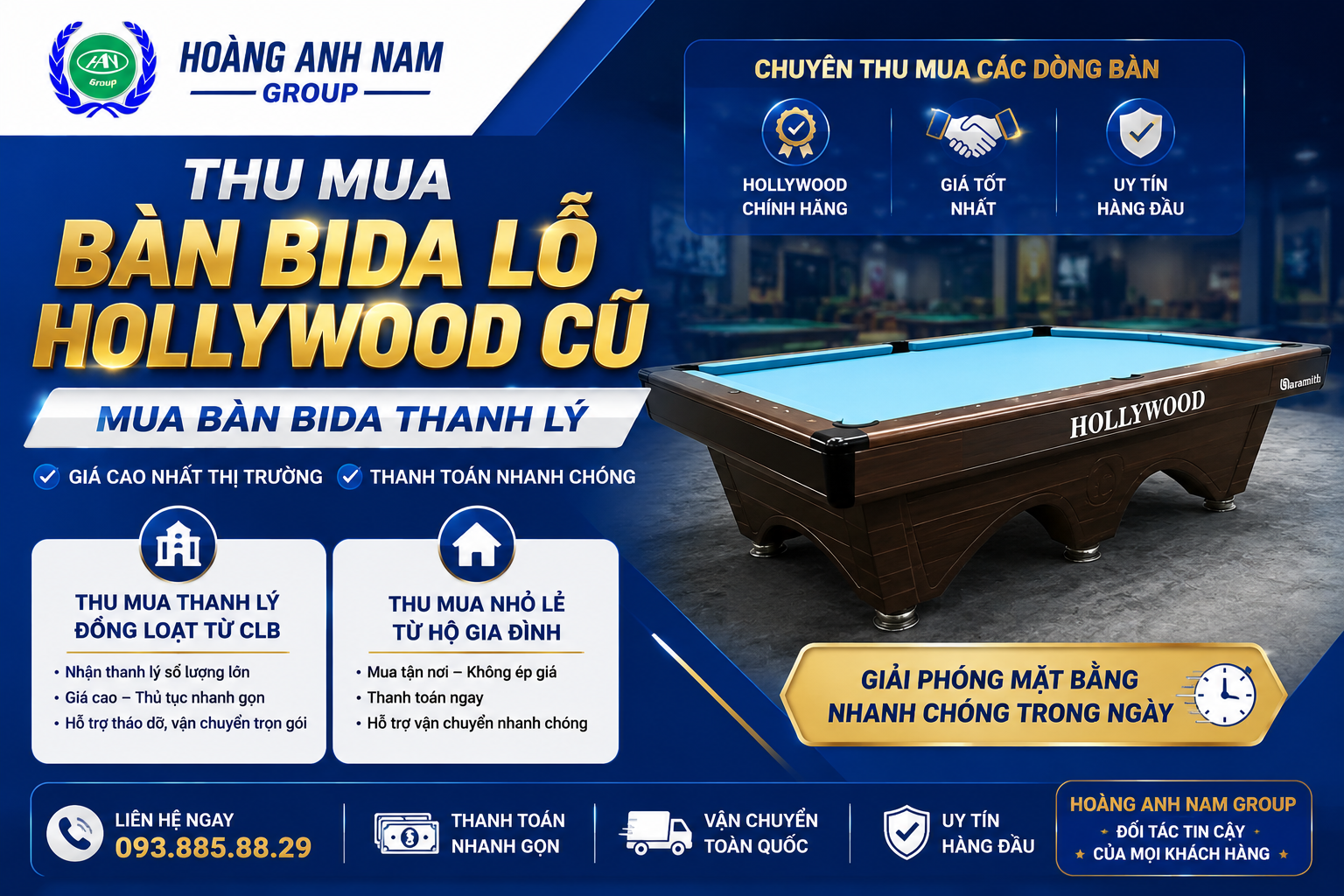 Thu Mua Bàn Bida Lỗ Hollywood Cũ | Mua Bàn Bida Thanh Lý