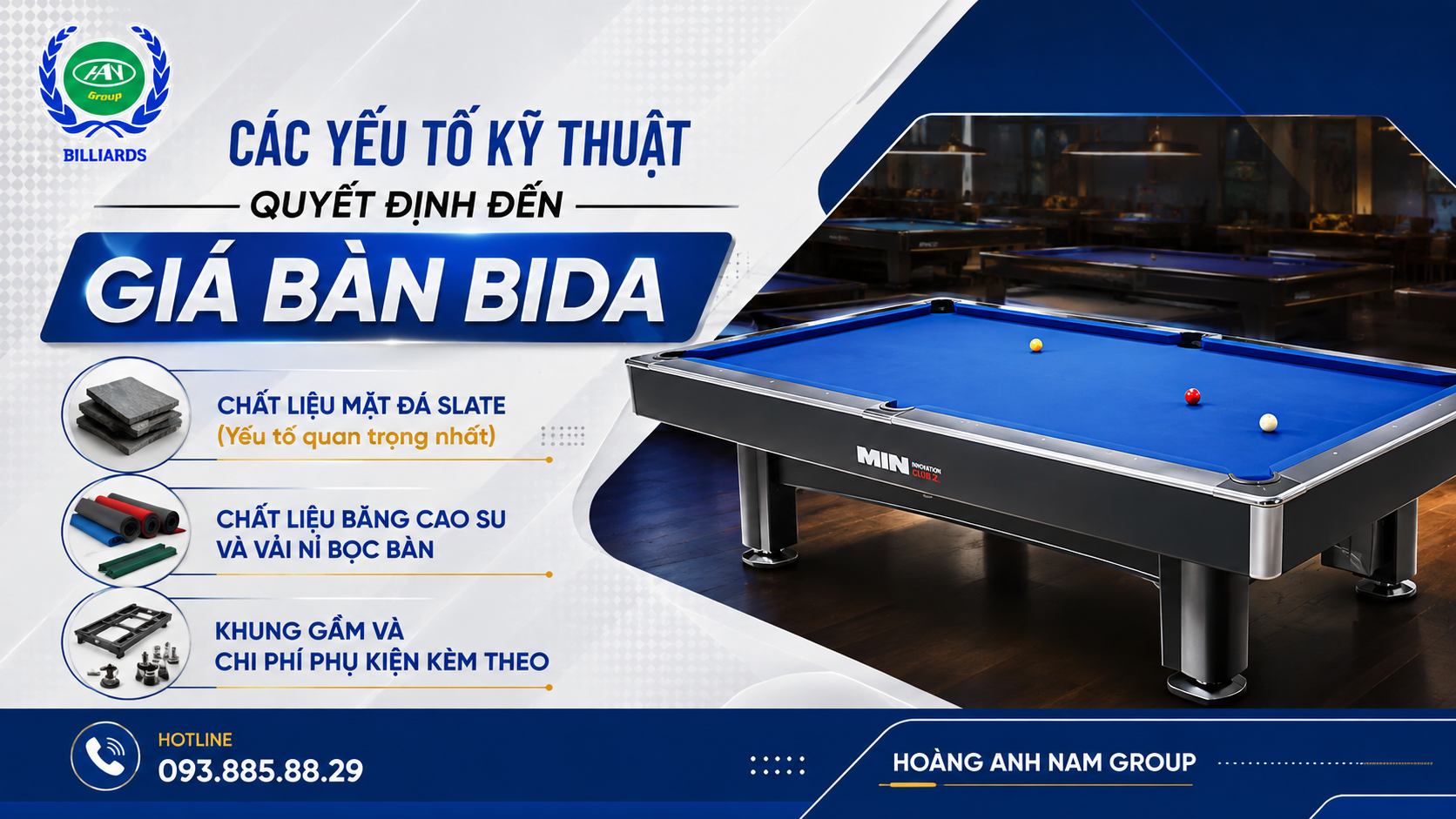 Các yếu tố kỹ thuật quyết định đến giá bàn bida | Bida Hoàng Anh Nam
