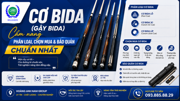 Tổng hợp Cơ bida (gậy bida) chi tiết: Phân loại, chế tác và bảo quản