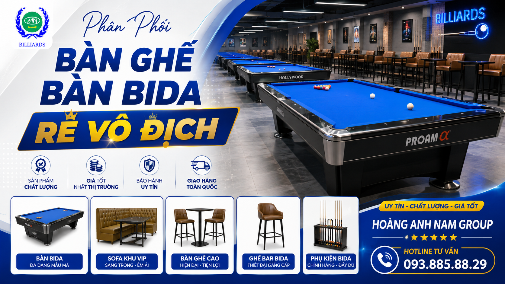 Phân Phối Bàn Ghế Bàn Bida Rẻ Vô Địch | Hoàng Anh Nam Group