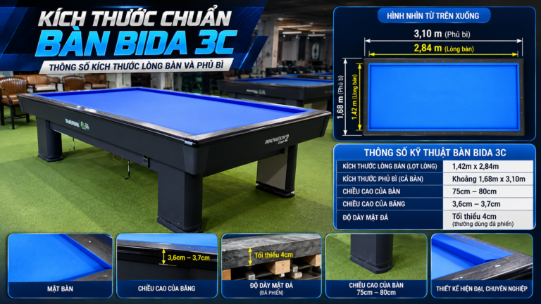 Kích Thước Bàn Bida 3C Chuẩn Thi Đấu Quốc Tế