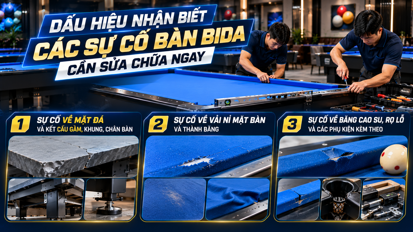 Dấu hiệu nhận biết các sự cố bàn bida cần sửa chữa ngay
