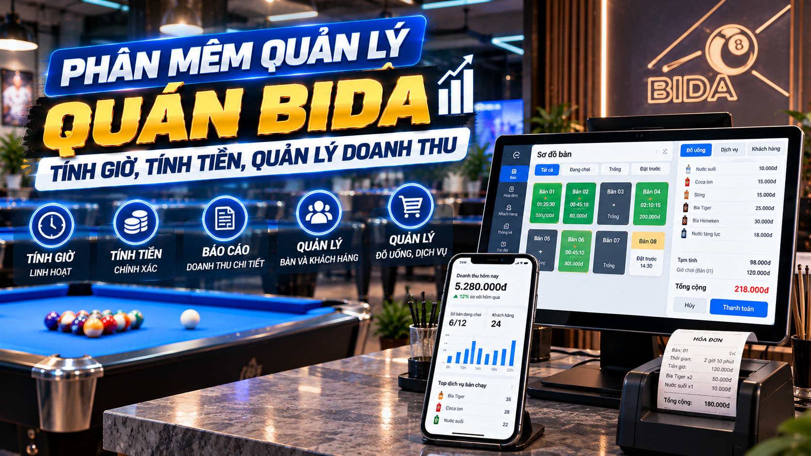 Phần mềm quản lý quán bida hiện đại | Hoàng Anh Nam Group