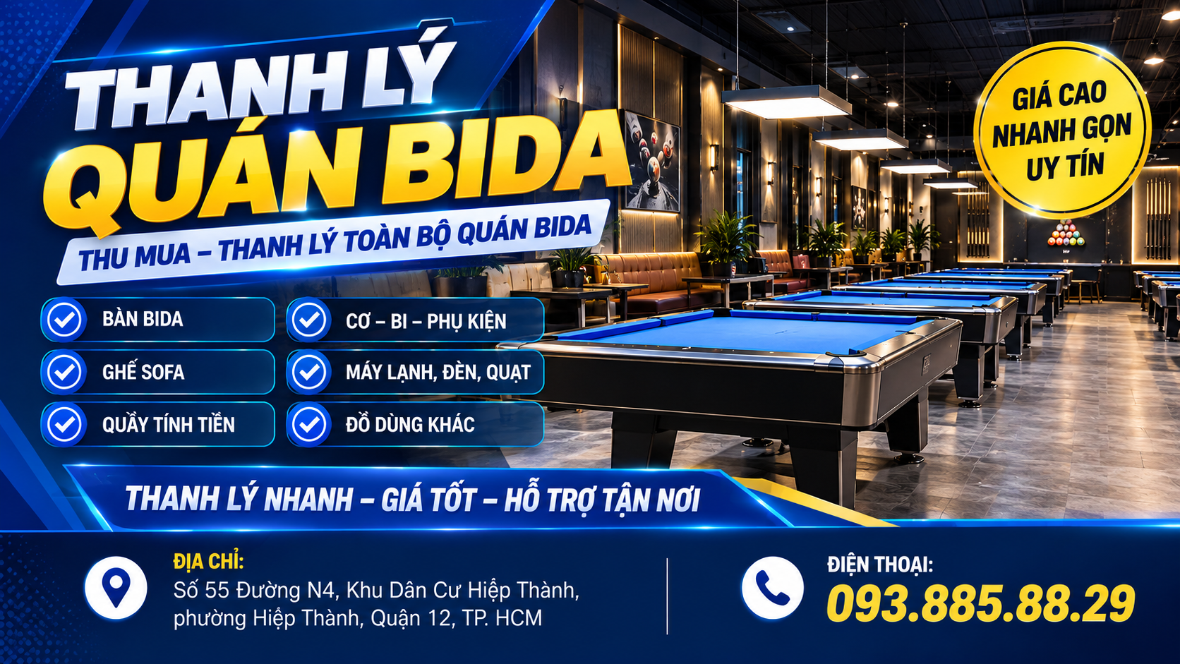 Thanh lý quán bida nhanh gọn, uy tín | Hoàng Anh Nam Group