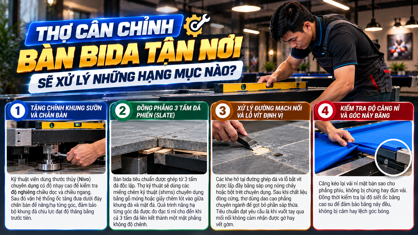 Thợ cân chỉnh bàn bida tận nơi | Hoàng Anh Nam Group