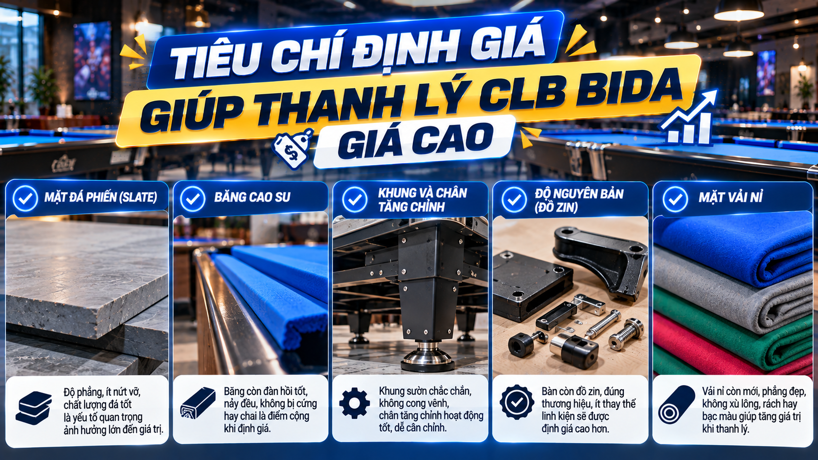 Tiêu chí định giá giúp thanh lý CLB bida giá cao | Hoàng Anh Nam Group