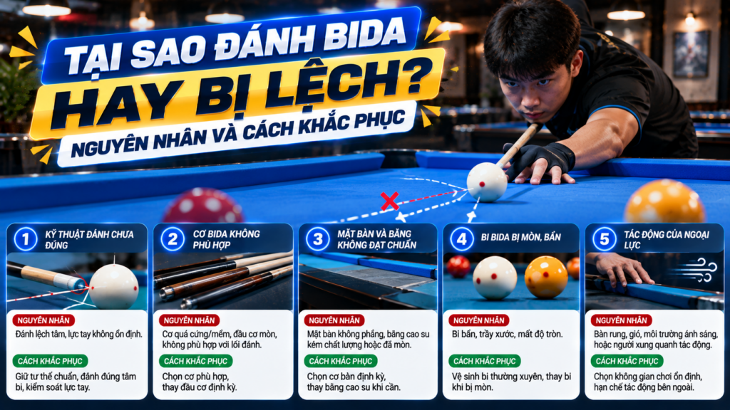 Vì sao đánh bida hay bị lệch, giải đáp Hoàng Anh Nam Group